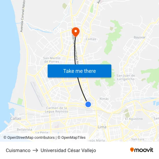 Cuismanco to Universidad César Vallejo map