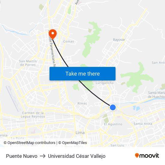 Puente Nuevo to Universidad César Vallejo map