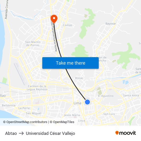 Abtao to Universidad César Vallejo map