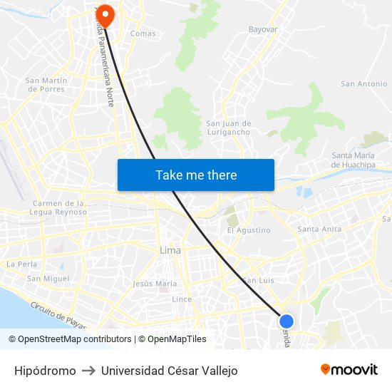 Hipódromo to Universidad César Vallejo map