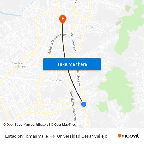 Estación Tomas Valle to Universidad César Vallejo map