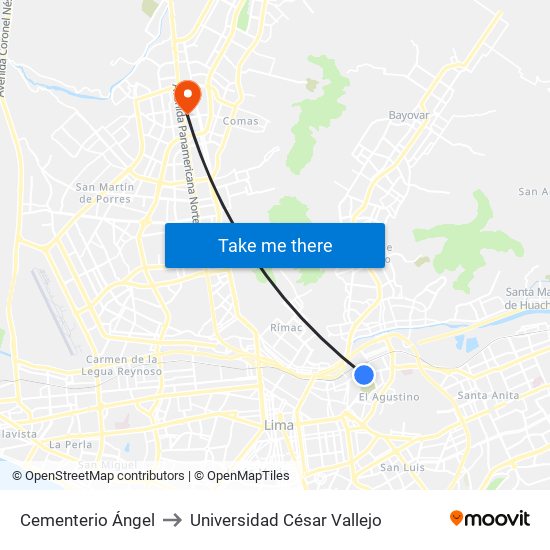 Cementerio Ángel to Universidad César Vallejo map