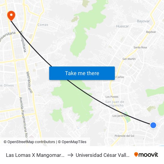 Las Lomas X Mangomarca to Universidad César Vallejo map