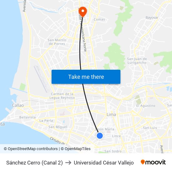 Sánchez Cerro (Canal 2) to Universidad César Vallejo map