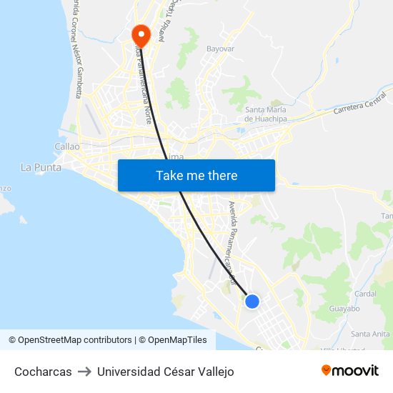 Cocharcas to Universidad César Vallejo map