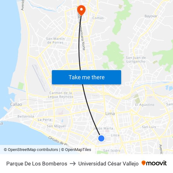 Parque De Los Bomberos to Universidad César Vallejo map