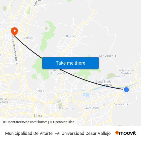 Municipalidad De Vitarte to Universidad César Vallejo map