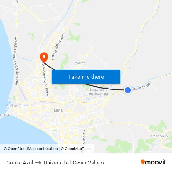 Granja Azul to Universidad César Vallejo map