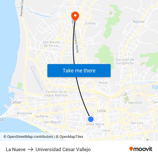 La Nueve to Universidad César Vallejo map