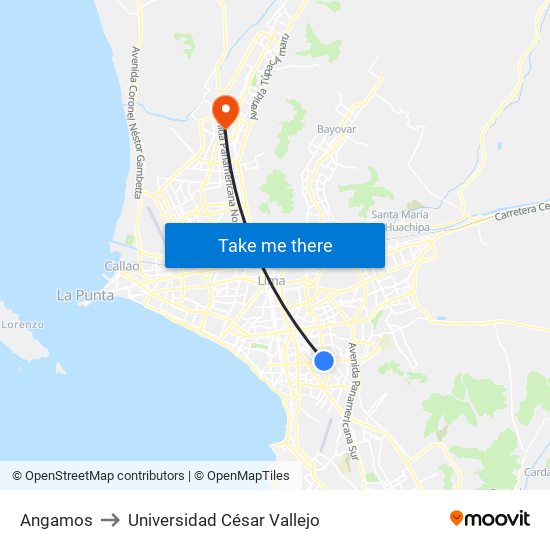 Angamos to Universidad César Vallejo map