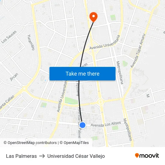 Las Palmeras to Universidad César Vallejo map