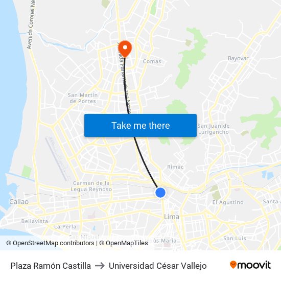 Plaza Ramón Castilla to Universidad César Vallejo map