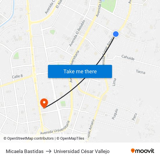 Micaela Bastidas to Universidad César Vallejo map