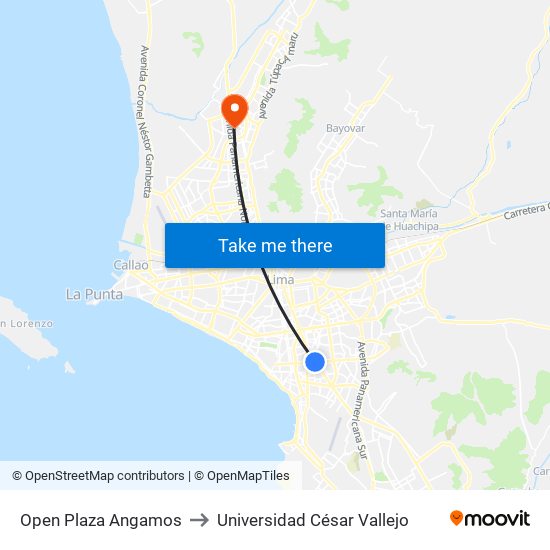 Open Plaza Angamos to Universidad César Vallejo map