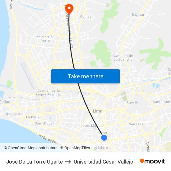 José De La Torre Ugarte to Universidad César Vallejo map