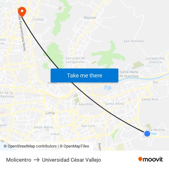 Molicentro to Universidad César Vallejo map