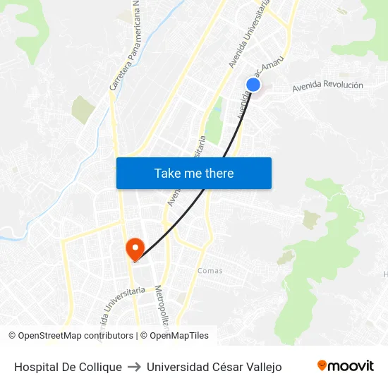 Hospital De Collique to Universidad César Vallejo map
