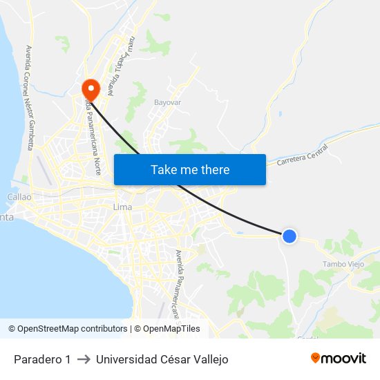 Paradero 1 to Universidad César Vallejo map