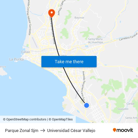 Parque Zonal Sjm to Universidad César Vallejo map