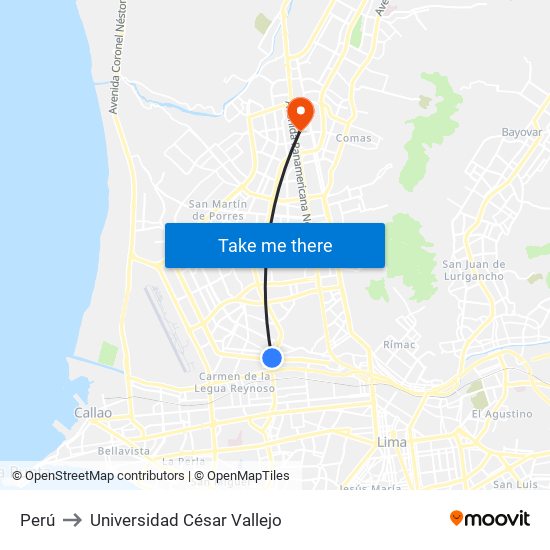 Perú to Universidad César Vallejo map
