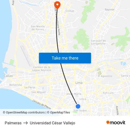 Palmeras to Universidad César Vallejo map