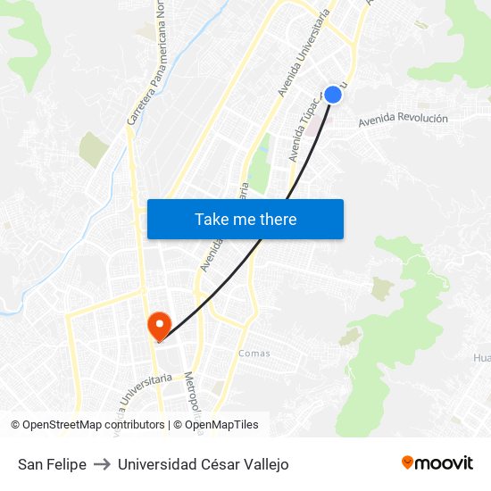 San Felipe to Universidad César Vallejo map