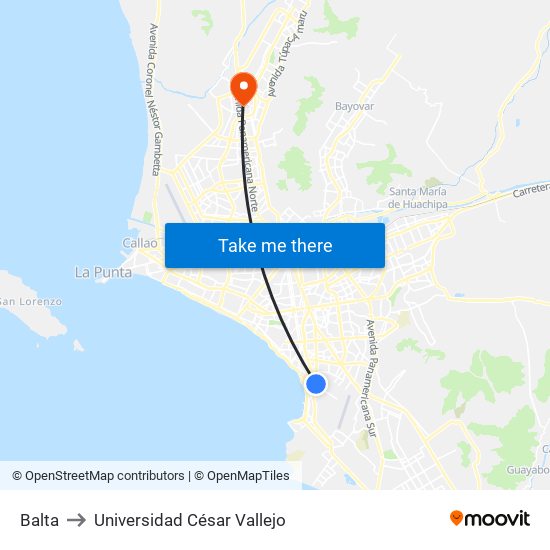 Balta to Universidad César Vallejo map