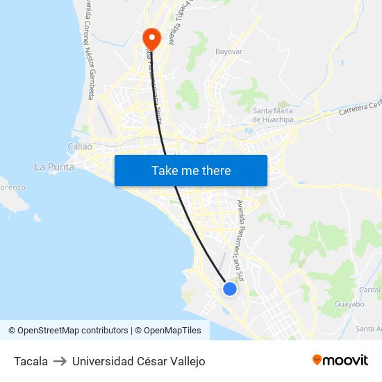 Tacala to Universidad César Vallejo map