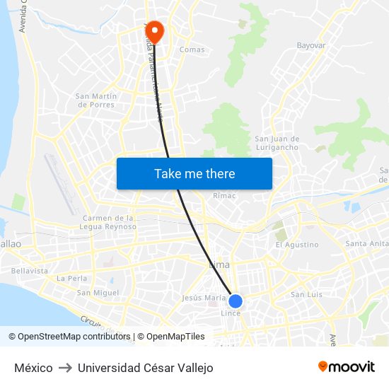 México to Universidad César Vallejo map