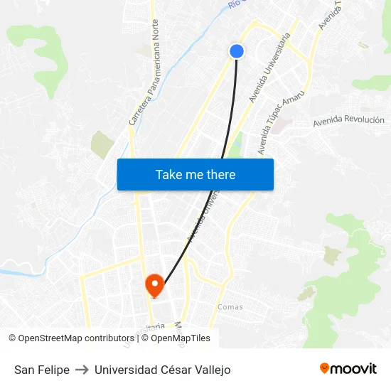 San Felipe to Universidad César Vallejo map