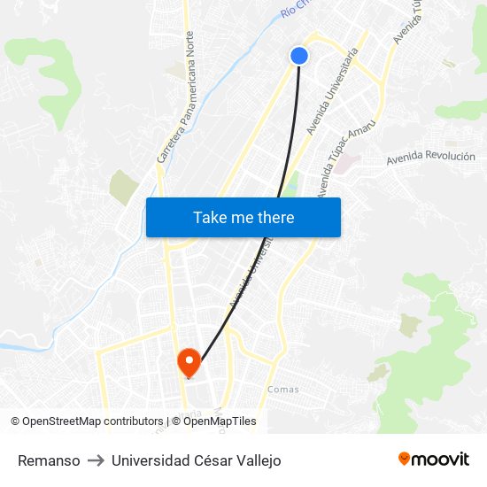 Remanso to Universidad César Vallejo map