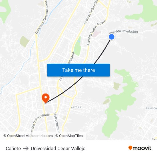 Cañete to Universidad César Vallejo map