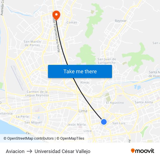 Aviacion to Universidad César Vallejo map