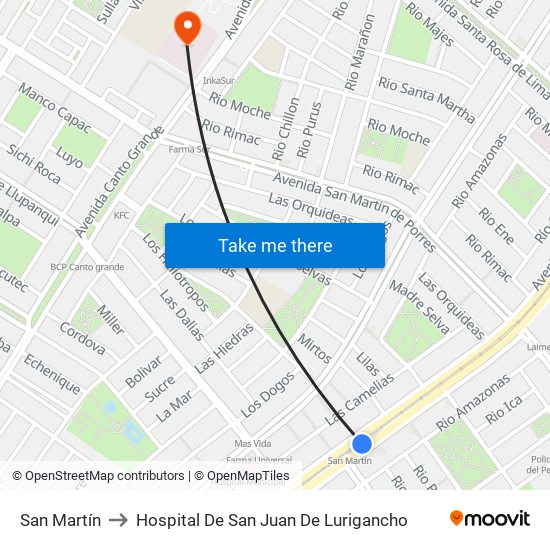 San Martín to Hospital De San Juan De Lurigancho map