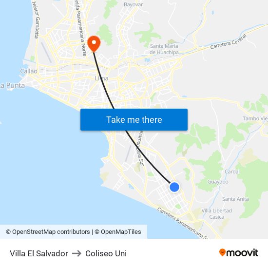 Villa El Salvador to Coliseo Uni map