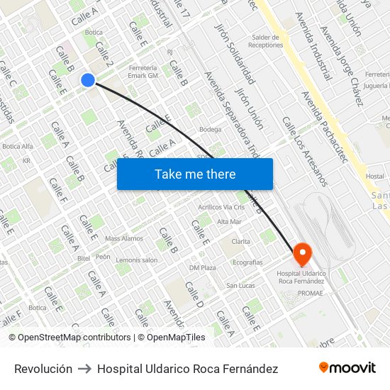 Revolución to Hospital Uldarico Roca Fernández map