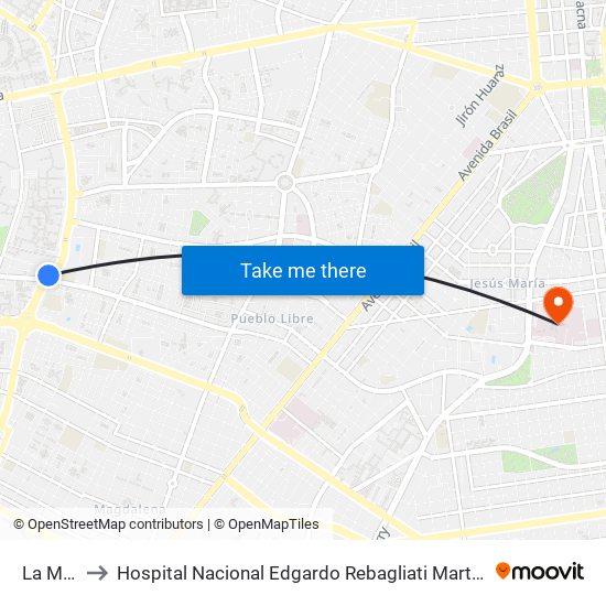 La Mar to Hospital Nacional Edgardo Rebagliati Martins map
