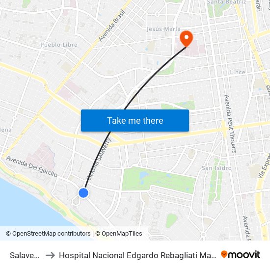 Salaverry to Hospital Nacional Edgardo Rebagliati Martins map