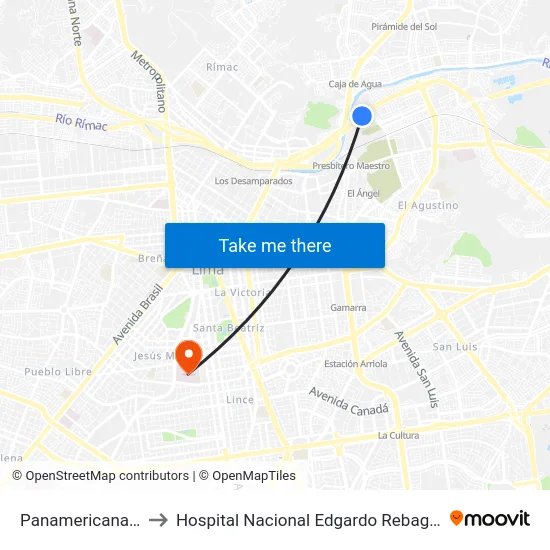 Panamericana Norte to Hospital Nacional Edgardo Rebagliati Martins map