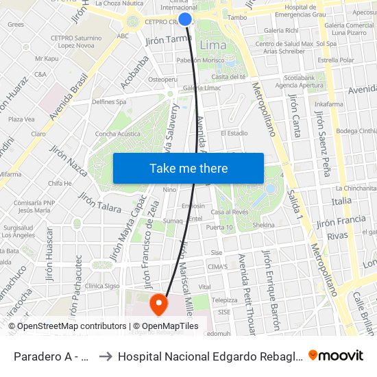 Paradero A - Wilson to Hospital Nacional Edgardo Rebagliati Martins map