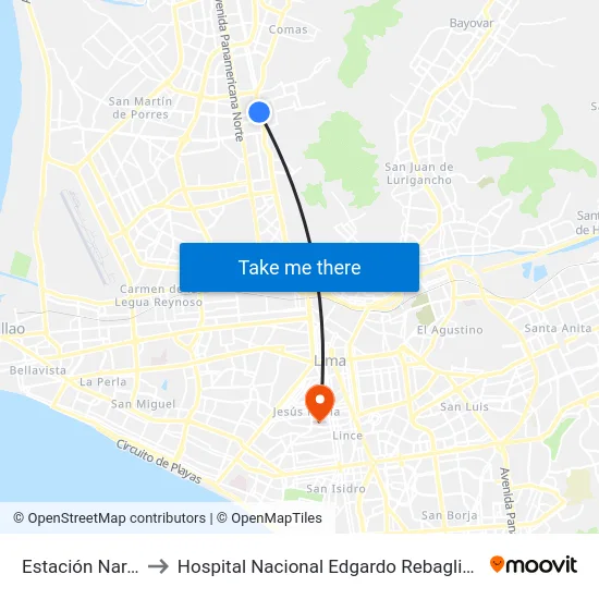 Estación Naranjal to Hospital Nacional Edgardo Rebagliati Martins map