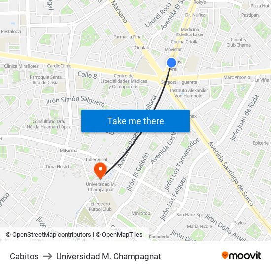 Cabitos to Universidad M. Champagnat map