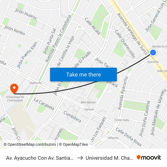 Av. Ayacucho Con Av. Santiago De Surco to Universidad M. Champagnat map