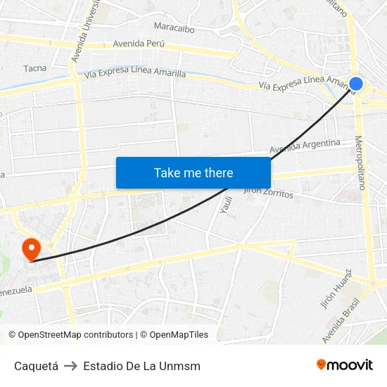 Caquetá to Estadio De La Unmsm map