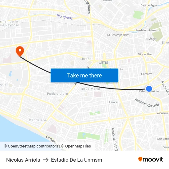 Nicolas Arriola to Estadio De La Unmsm map