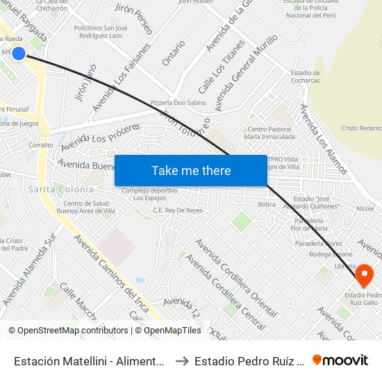 Estación Matellini - Alimentadores to Estadio Pedro Ruíz Gallo map