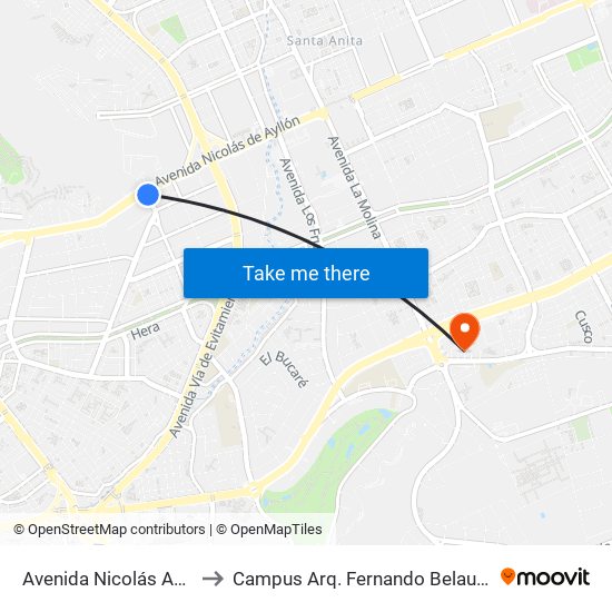 Avenida Nicolás Ayllón, 2598 to Campus Arq. Fernando Belaunde Terry - Usil map