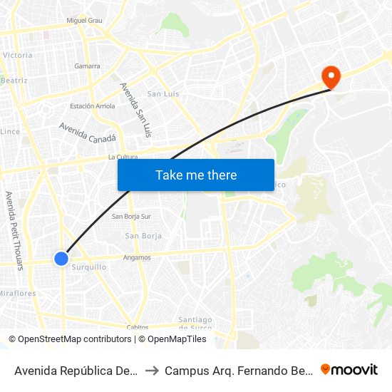 Avenida República De Panamá, 4746 to Campus Arq. Fernando Belaunde Terry - Usil map
