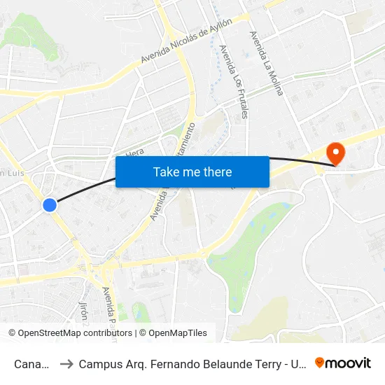 Canadá to Campus Arq. Fernando Belaunde Terry - Usil map