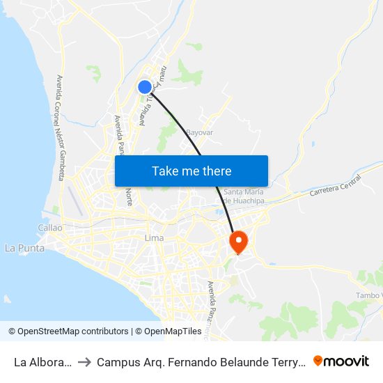 La Alborada to Campus Arq. Fernando Belaunde Terry - Usil map